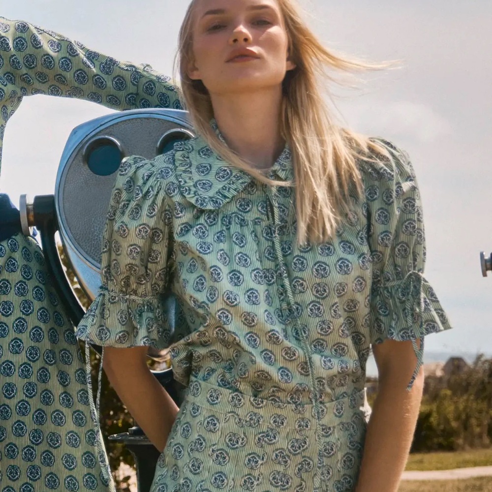 HUNTER BELL , Mayfair blouse, XS, Bird Block print